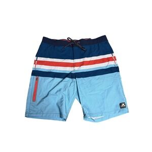 ZeroXposur Mens Swim Trunks Blue Red Striped Board Shorts Size Medium NWT